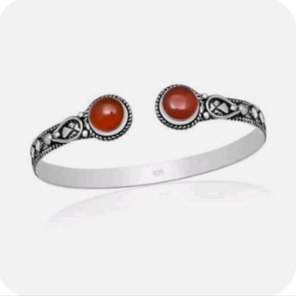 Carnelian Gemstone 925 Sterling Silver Handmade Adjustable Bangle Bracelet 6- - Picture 1 of 4